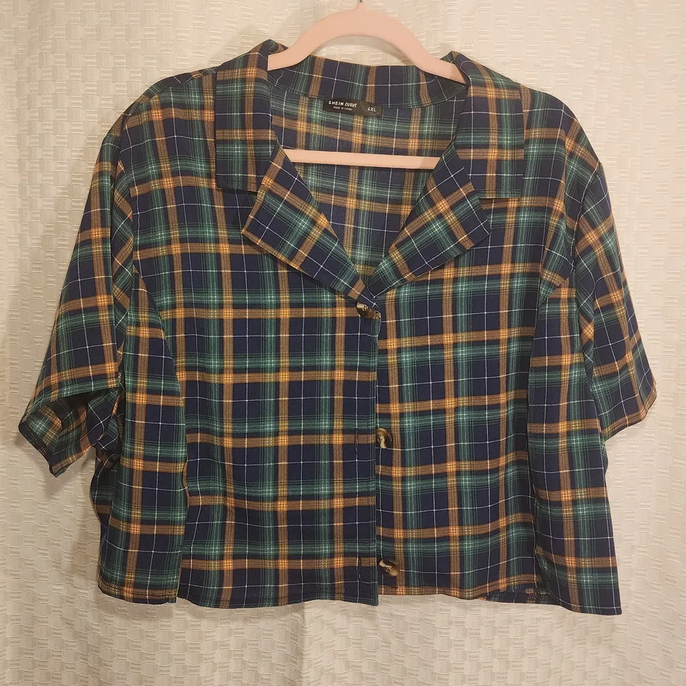 5/$16 💓Plaid Button Up And Skirt Set Blue Green and Yellow Co-ord 2 Piece Set - Picture 3 of 10